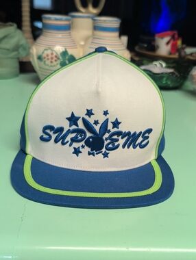 Supreme Blue and Black Baseball Cap with White Tag
